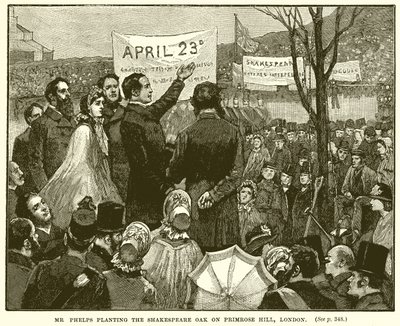 El Sr. Phelps plantando el Roble de Shakespeare en Primrose Hill, Londres de English School