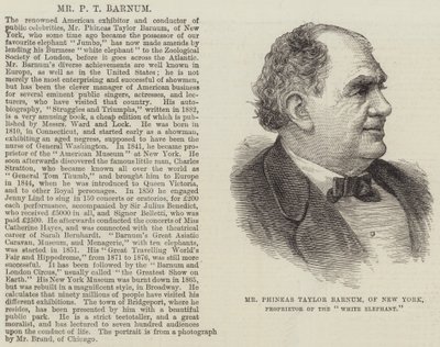 Sr. Phineas Taylor Barnum, de Nueva York, propietario del "Elefante Blanco" de English School
