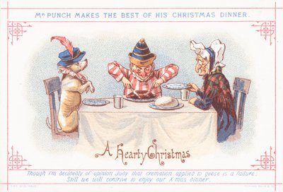 Mr. Punch sentado para la cena de Navidad, Tarjeta de Navidad de English School
