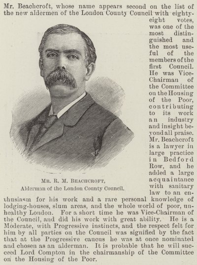 El Sr. R M Beachcroft, concejal del Consejo del Condado de Londres (grabado) de English School