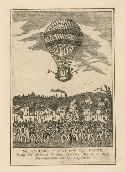 Ascenso del Sr. Sadler con el Capitán Paget desde los Jardines Mermaid, Hackney de English School