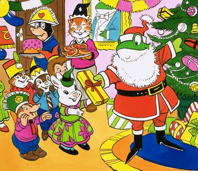 El Sr. Sapo repartiendo regalos de Navidad de English School