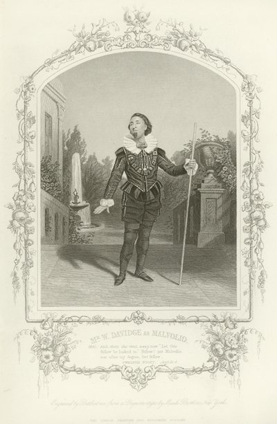 Sr. W Davidge como Malvolio, Noche de reyes, Acto III, escena iv de English School