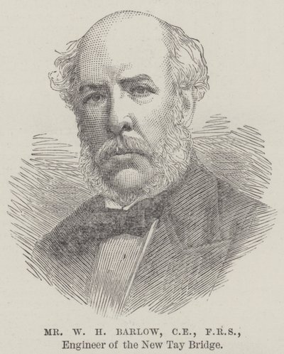 Sr. W H Barlow, CE, FRS, Ingeniero del Nuevo Puente de Tay (grabado) de English School