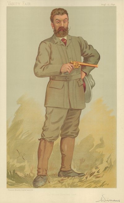 Mr Walter Winans, El tirador de revólver récord, 17 de agosto de 1893, caricatura de Vanity Fair de English School