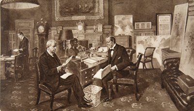El Sr. Winston Churchill en su habitación en el Almirantazgo, en consulta con el Almirante de la Flota Lord Fisher de Kilverstone, de The Illustrated London News, 19 de diciembre de 1914 de English School