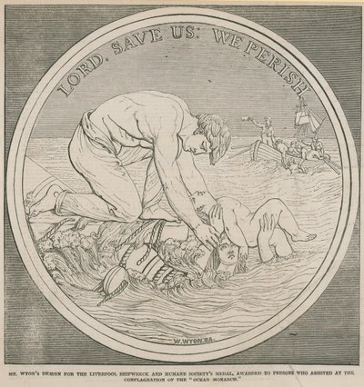 Diseño de Mr Wyon para la Medalla de la Sociedad de Naufragios y Humanitaria de Liverpool de English School