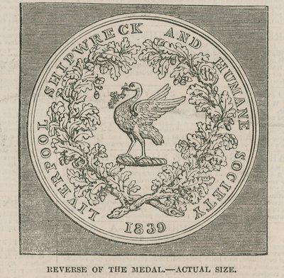 Diseño de Mr Wyon para la Medalla de la Sociedad de Naufragios y Humanitaria de Liverpool de English School