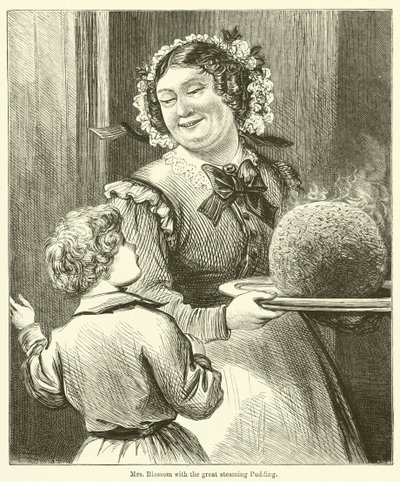 La Sra. Blossom con el gran Pudín humeante de English School