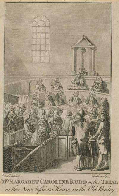 La Sra. Margaret Caroline Rudd en su juicio en la nueva Casa de Sesiones en Old Bailey de English School