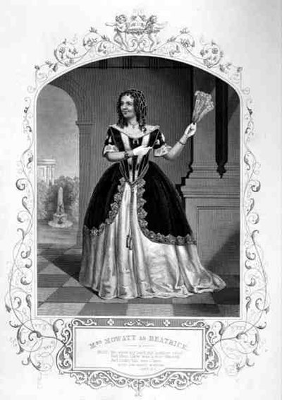 Mrs Mowatt como Beatrice, Acto II Escena 1, en Mucho Ruido y Pocas Nueces, de William Shakespeare de English School
