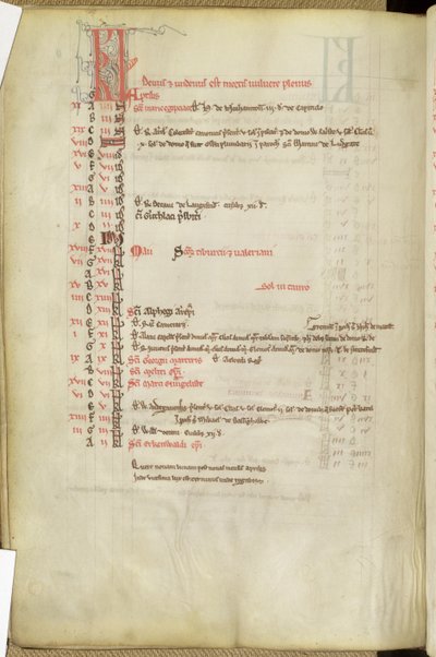 Calendario de Días de los Santos, mediados del siglo XIII de English School
