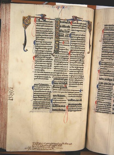 Ms.27, f.84v: Página de una copia glosada del Nuevo Testamento de English School
