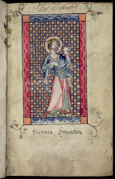 Ms 1-2005, f.1r: San Edmundo, miniatura del Macclesfield Psalter, Uso de Sarum, East Anglia, c.1330 de English School