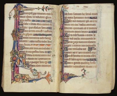 Ms 1-2005, ff.122v-123r: Decoración marginal grotesca del Macclesfield Psalter, Uso de Sarum, East Anglia, c.1330 de English School