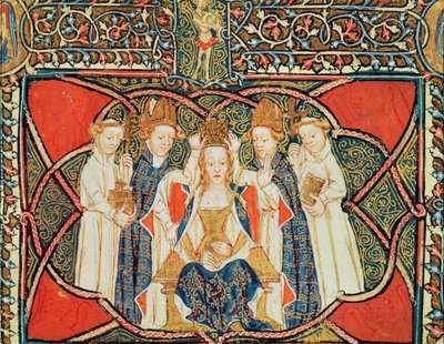 Ms 197 f.19v Coronación de una reina, de Liber Regalis de English School
