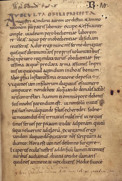 Ms. 197 f.1r Regla de San Benito de English School