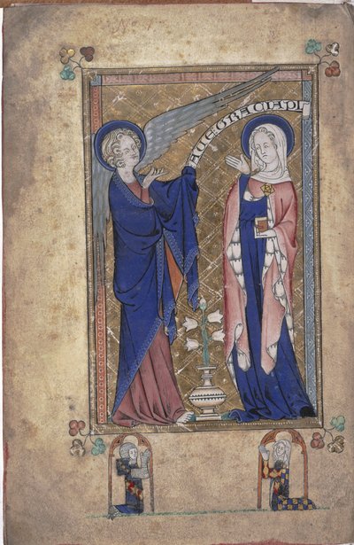 Ms 242 Folio 2v, Anunciación a la Virgen, de las Horas Grey-Fitzpayne de English School