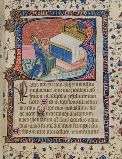 Salmo 1, David tocando el arpa, del Salterio Knightley, c.1380 de English School