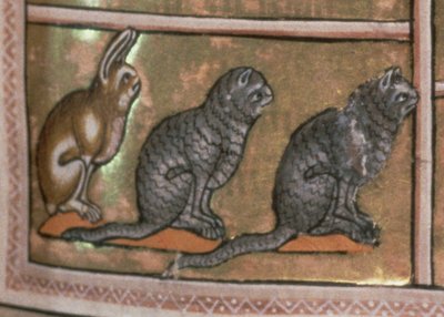 Ms 24 f.5 Adán nombrando a los animales, de origen de las Tierras Medias del Norte, del Bestiario de Aberdeen (vitela) (detalle de 52593) de English School