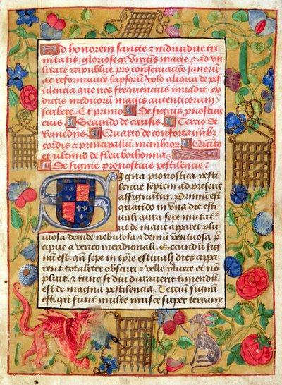 Ms 261 fol.1r Página de una Colección de Tratados sobre la Peste en latín e inglés, c.1500 de English School