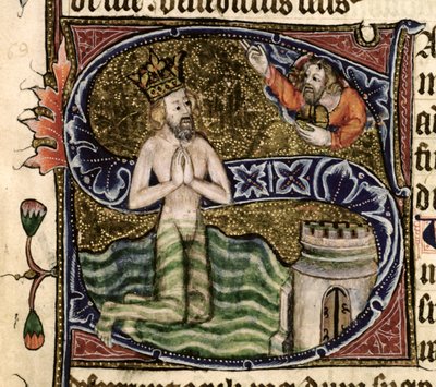 Salmo 68, David ahogándose, del Salterio de la Abadía de Ramsey, c.1380 de English School