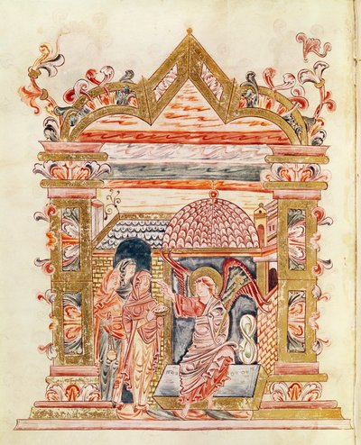 Ms 274 (Y-6) fol.72v Las Santas Mujeres en la Tumba, del Misal de Roberto de Jumieges, c.1016 de English School
