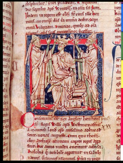 Ms 6712 (A.6.89) fol.129r Enrique I (1068-1135), miniatura de Flores Historiarum, por Matthew Paris, 1250-52 de English School