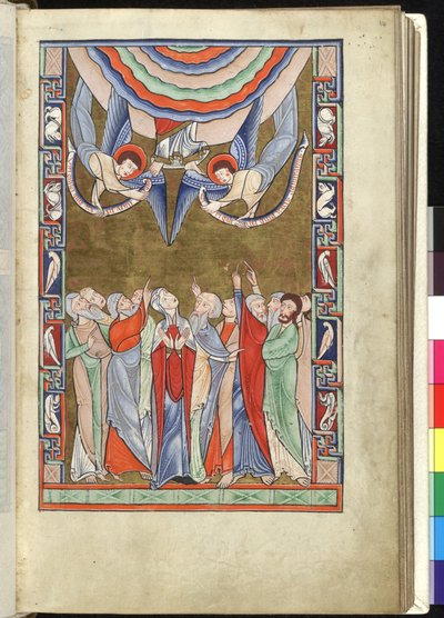 Ms Hunter 229 f.14r La Ascensión, del Salterio Hunteriano, c.1170 (pluma y tinta y temple sobre vitela) de English School