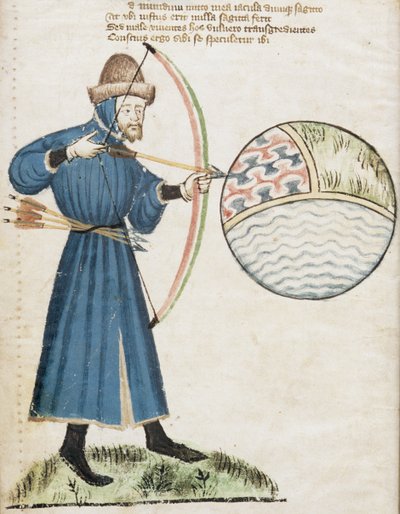 Arquero Disparando a un Globo, de Vox Clamatis por John Gower (1330-1408) de English School