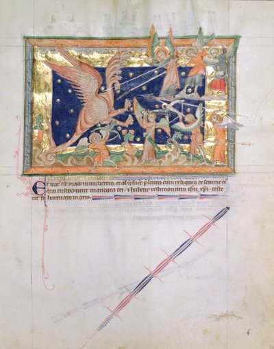 El dragón haciendo la guerra con los fieles, del Apocalipsis de Gulbenkian, c.1265-70 de English School