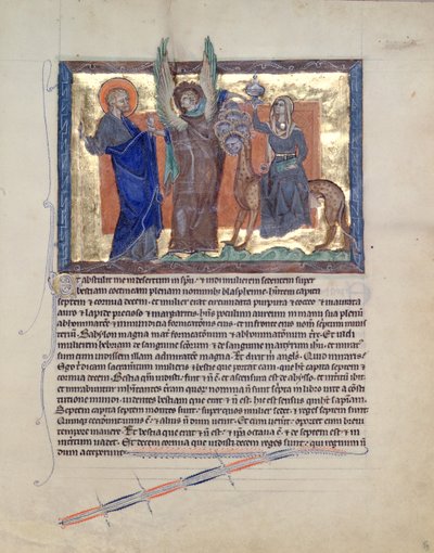Un ángel guiando a San Juan Evangelista a la Ramera de Babilonia, del Apocalipsis de Gulbenkian, c.1265-70 de English School