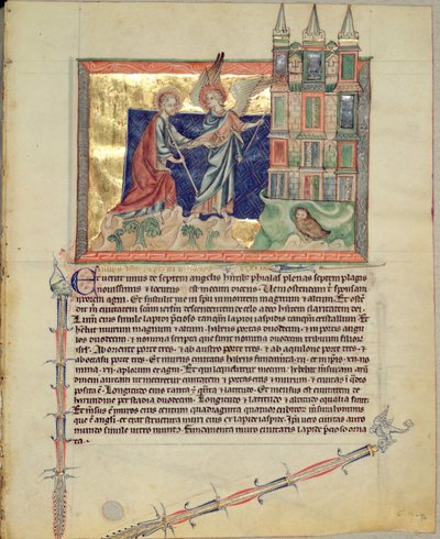 Un ángel mostrando la Nueva Jerusalén a San Juan Evangelista, del Apocalipsis de Gulbenkian, c.1265-70 de English School