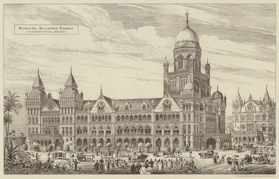 Edificios Municipales, Bombay (grabado) de English School