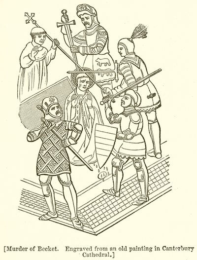 Asesinato de Becket. Grabado de una pintura antigua en la Catedral de Canterbury de English School