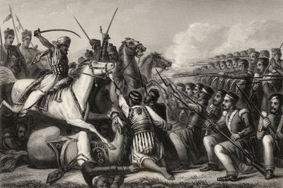 Caballería amotinada atacando una plaza de infantería en la Batalla de Cawnpore en 1857, de 