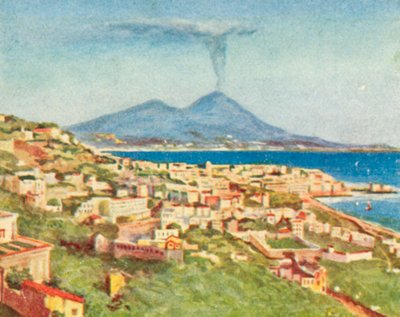 Nápoles, la ciudad y la bahía (litografía en color) de English School