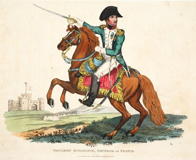 Napoleón Bonaparte, Emperador de Francia, grabado por Romney, publicado por Richard Evans, ilustración de Un relato histórico de la batalla de Waterloo por William Mudford, 1816 de English School