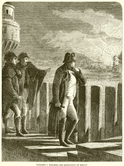 Napoleón I observando la destrucción de Moscú de English School