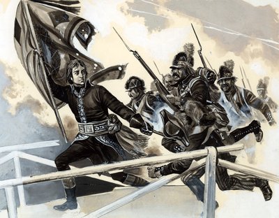 Napoleón liderando su ejército a través del puente en Lodi de English School