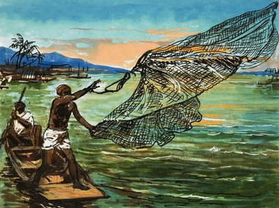 Nativos pescando en el río Níger en África de English School