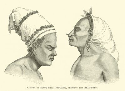 Nativos de Santa Cruz, papúes, mostrando el tocado de English School