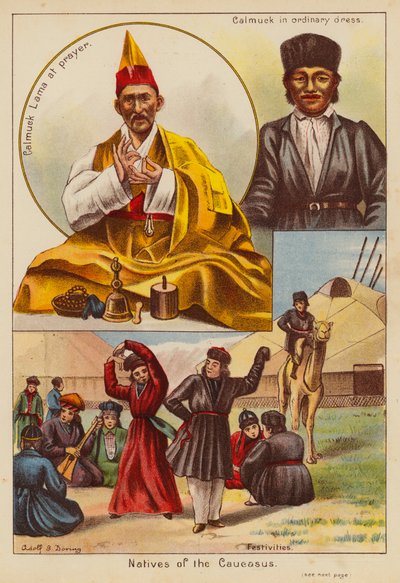 Nativos del Cáucaso (litografía en color) de English School