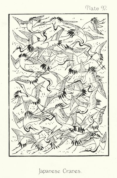 La naturaleza en el ornamento: Grullas japonesas (litografía) de English School