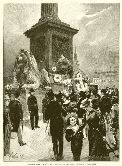 Día de Nelson: Escena en Trafalgar Square, Londres de English School