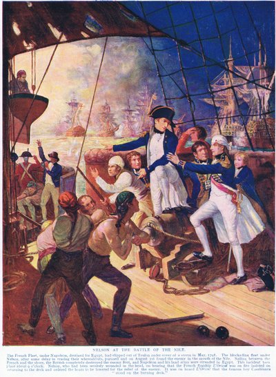 Nelson en la Batalla del Nilo, ilustración de la Historia de las Naciones de Hutchinson, c.1910 de English School