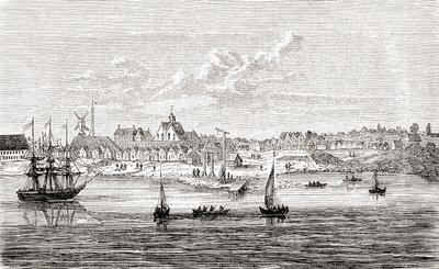Nueva Amsterdam, un asentamiento holandés del siglo XVII en el extremo sur de la isla de Manhattan, América, de Ward and Lock