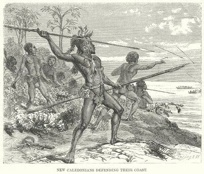 New Caledonians defendiendo su costa (grabado) de English School