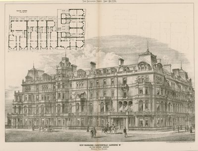 Nuevas mansiones, Chesterfield Gardens, Londres W, John Thomas Wimperis, arquitecto de English School