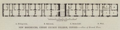 Nuevas Residencias, Christ Church College, Oxford, Plano de Planta Baja (grabado) de English School